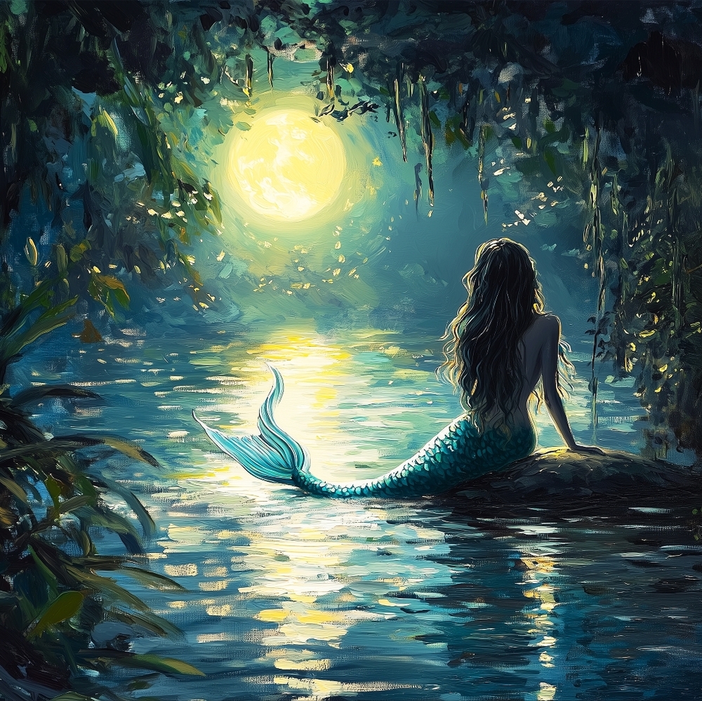 Mermaid Moonlight  Art Print